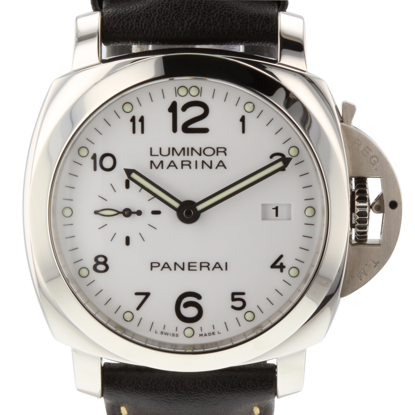 PAM00499 Panerai Luminor 1950 Automatic mechanical, Panerai P.9000 calibre, executed entirely by Panerai, 13? lignes, 7.9 mm thick, 28 jewels, Glucydur? balance, 28,800 alternations/hour. Incabloc? anti-shock device. Power reserve 3 days, two barrels. 197 components