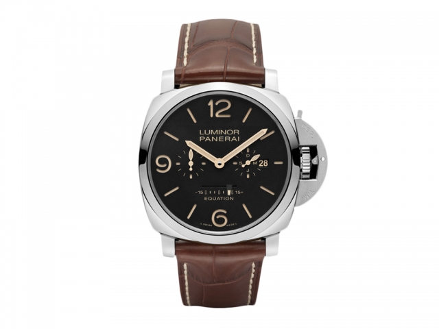 PAM00601 Panerai Luminor 1950 Hand-wound mechanical, P.2002/E calibre, executed entirely by Panerai, 13 ? lignes, 8,30 mm thick, 31 jewels, 28,800 alternations/hour. KIF PARECHOC? anti-shock device. Power reserve 8 days. 328 components