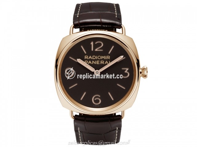 pam00379 Panerai Radiomir Hand-wound mechanical, P.3000 calibre, executed entirely by Panerai, 16? lignes, 5.3 mm thick, 21 jewels, Glucydur? balance, 21,600 alternations/hour. Incabloc? anti-shock device. Power reserve 3 days, two barrels. 160 components