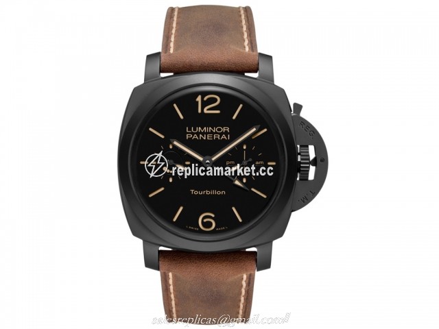 PAM00396 Panerai Luminor 1950 Hand-wound mechanical, Panerai P.2005/B calibre, executed entirely by Panerai, 16? lignes, 9.1 mm thick, 31 jewels, Glucydur? balance, 28,800 alternations/hour. KIF Parechoc? anti-shock device. Power reserve 6 days, three barrels. 239 components. Movement components with black galvanic coating